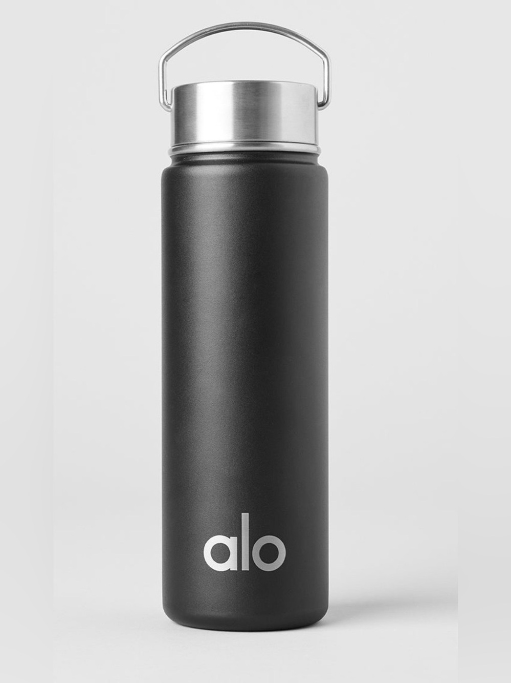 ALO Yoga Black Aluminum Water Bottle with Carry Handle NWT 24oz